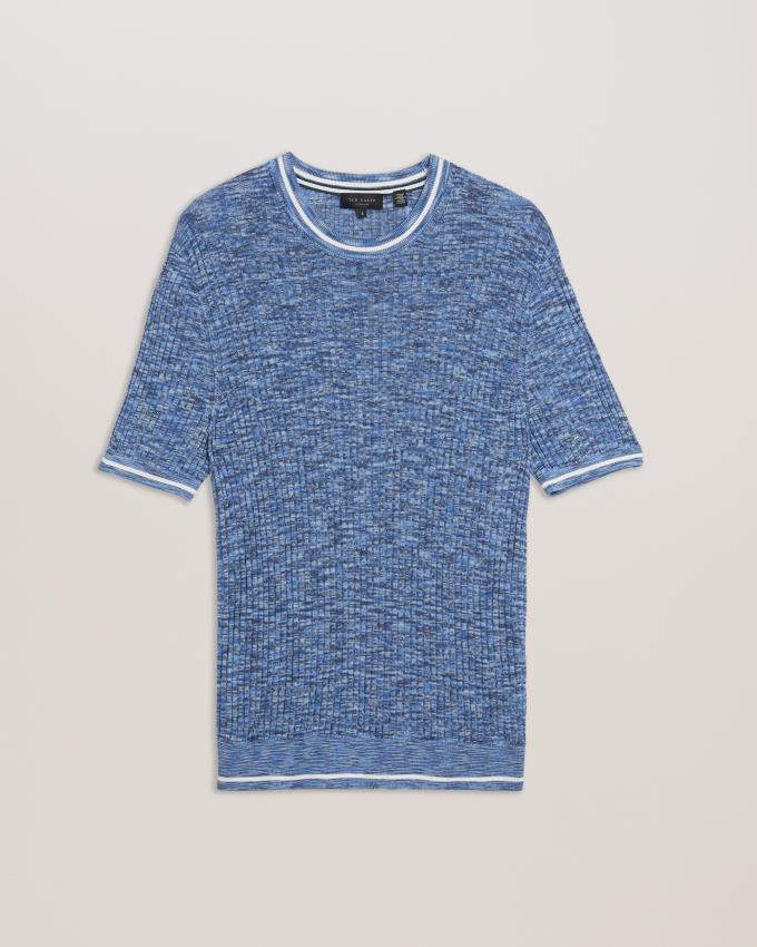 T-Shirt Ted Baker Marled Ribbed Knit Bleu Homme | IIS-46101082